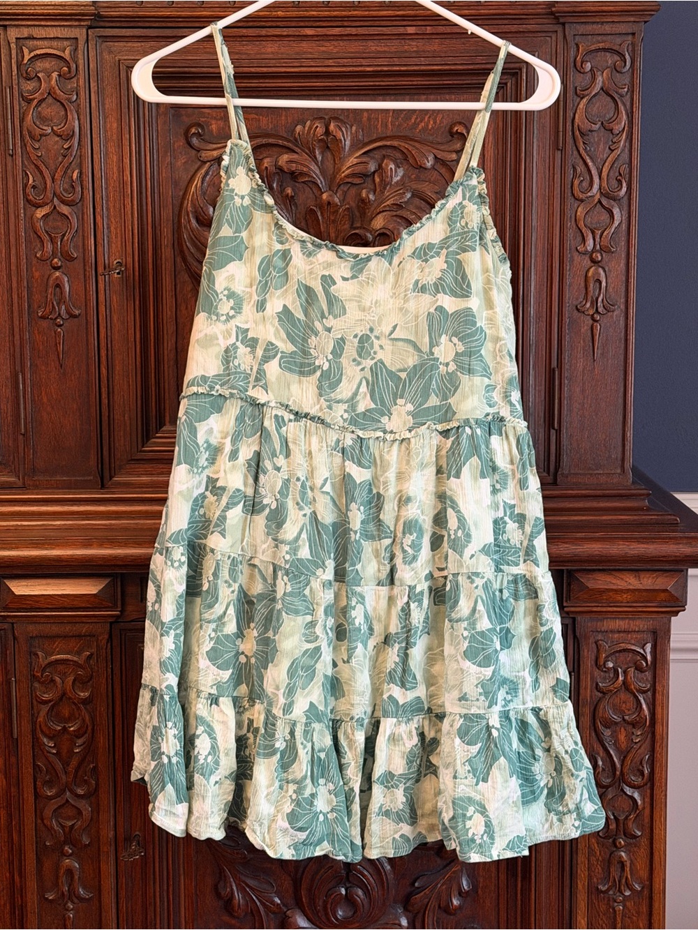 bp Light Green Floral Ruffled Sundress, Small